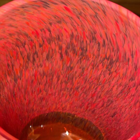 Speckled Art Glass Vase Red Orange 7x2.5 in - Picture 10 of 11
